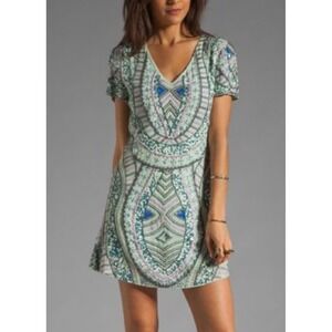 Antik Batik Mint Green Beaded Sequin Mini Dress V-Neck Boho Short Sleeve